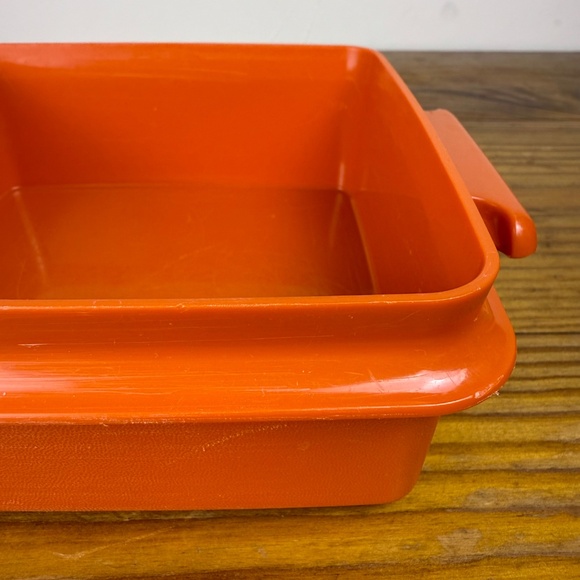 Vintage Tupperware Orange Square Container | Classic Mid-Century Kitchen - Picture 9 of 16